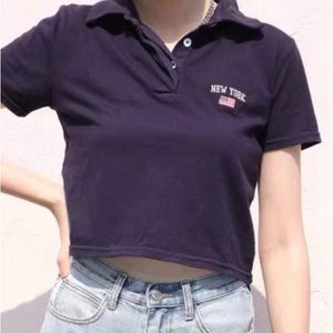 Brandy Melville Gertrude New York Collared Navy Crop Top
